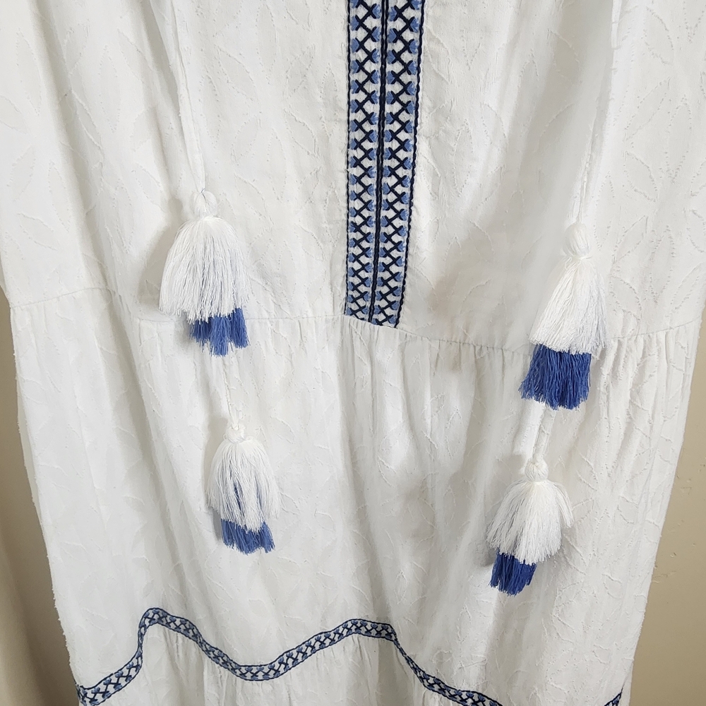 Tommy Bahama White Sleeveless Midi Dress with Blue Trim - Picture 4 of 7